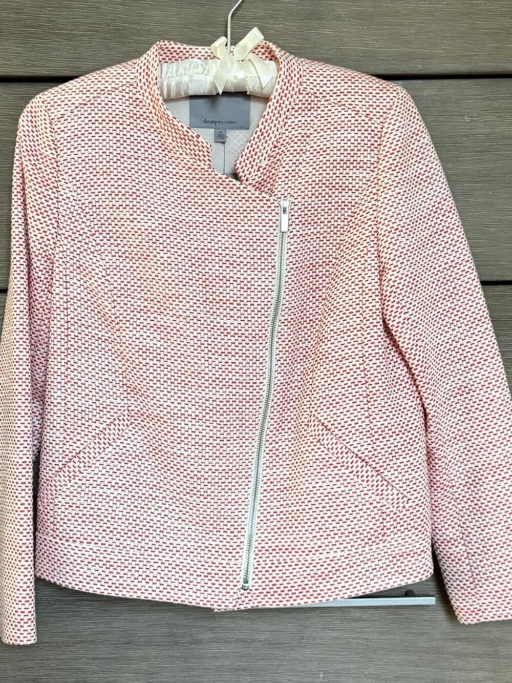 NWT Classiques Entier Red Honey Tweed Asymmetric Zip Moto Jacket Small Petite
